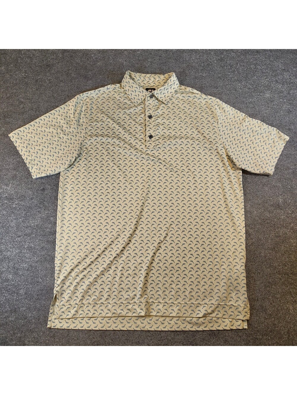 FootJoy Dolphin Print Golf Polo Shirt Light Yellow Men's Medium Clinton CC